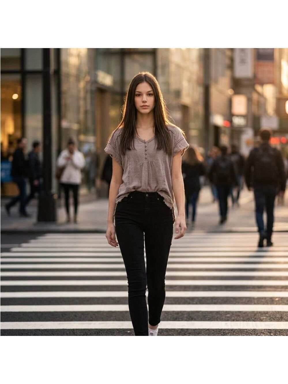 Umgee Taupe Blouse with Button Detail - Picture 4 of 5